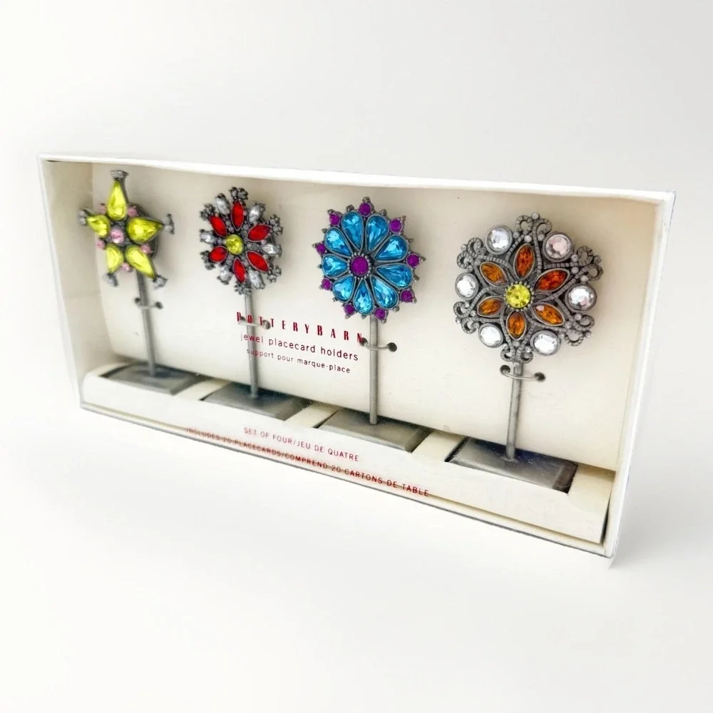 Pottery Barn Jewel Placecard Holders Set of 4, 20 Blank Cards Multicolor Jeweled